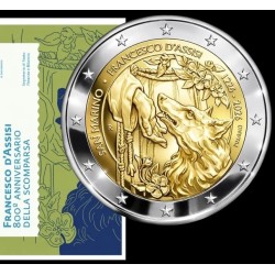 * 019 OCTUBRE Envío * SAN MARINO 2 EUROS 2026 SAN FRANCISCO DE ASIS y LOBO 2ª MONEDA CONMEMORATIVA ESTUCHE BLISTER