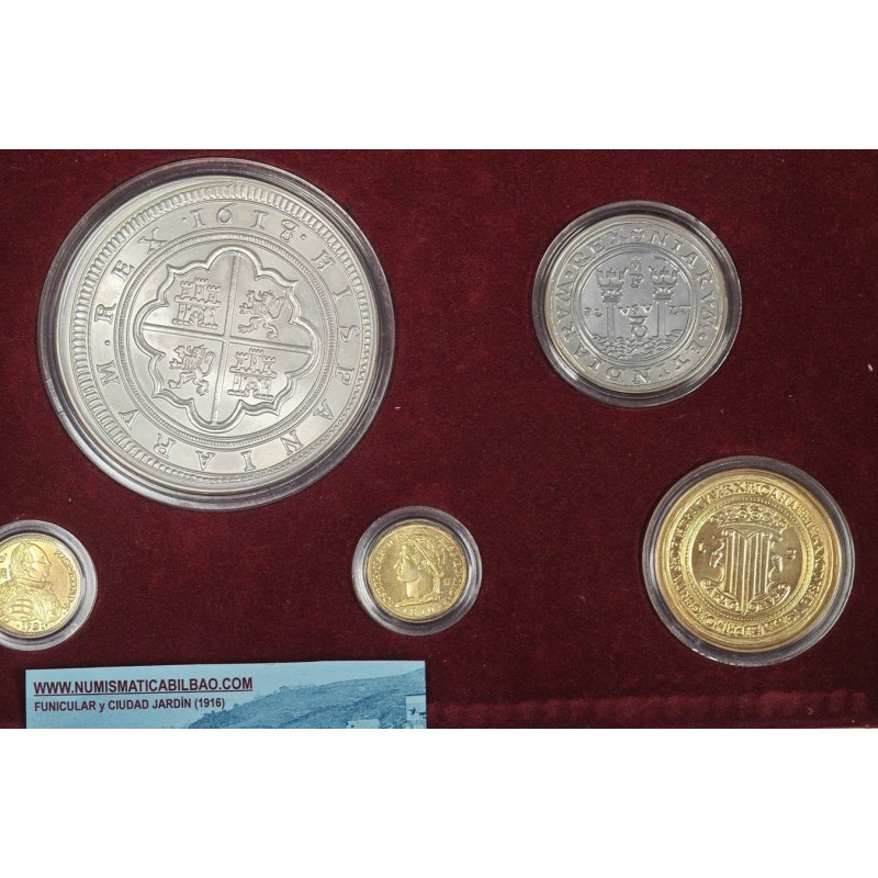 ** 13,27 ONZAS de PLATA PURA ** HISTORIA DE LA MONEDA ESPAÑOLA 1474 a 1868 BAÑO DE ORO 17 MEDALLAS 412 gramos