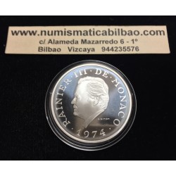 MONACO 100 FRANCOS 1974 PRINCIPE RAINIERO III ESCUDO KM.XM3 MONEDA DE PLATA PROOF Principado de Silver Francs