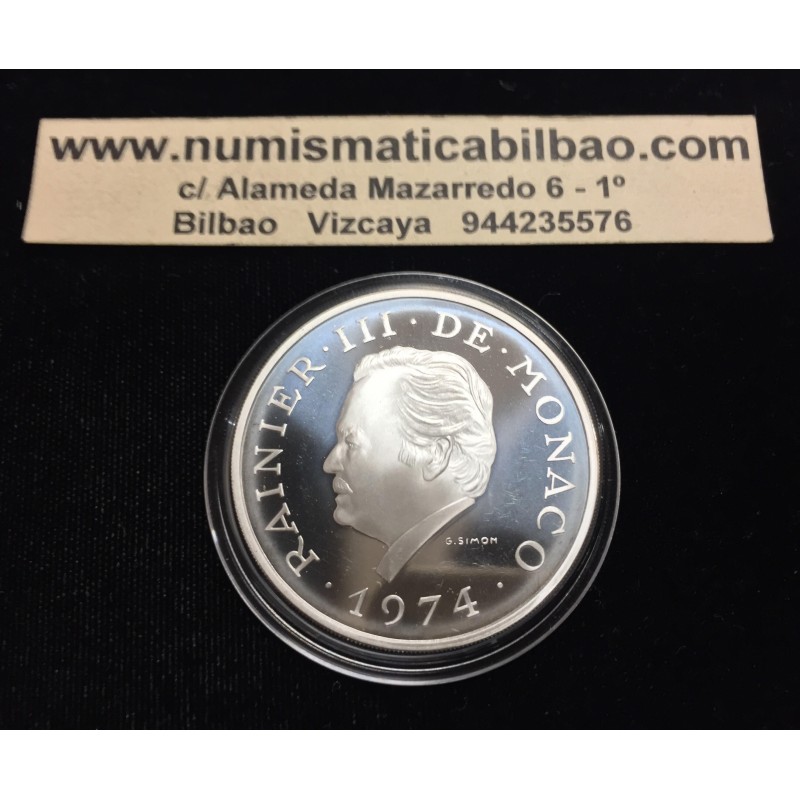 MONACO 100 FRANCOS 1974 PRINCIPE RAINIERO III ESCUDO KM.XM3 MONEDA DE PLATA PROOF Principado de Silver Francs