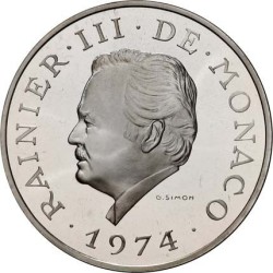 MONACO 100 FRANCOS 1974 PRINCIPE RAINIERO III ESCUDO KM.XM3 MONEDA DE PLATA PROOF Principado de Silver Francs