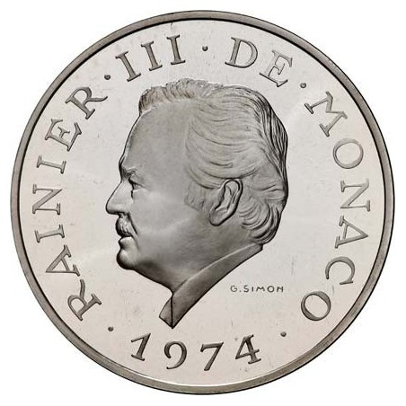 MONACO 100 FRANCOS 1974 PRINCIPE RAINIERO III ESCUDO KM.XM3 MONEDA DE PLATA PROOF Principado de Silver Francs