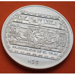 MEXICO 5 PESOS 1993 BAJORRELIEVE DE EL TAJIN KM.569 MONEDA DE PLATA SC 1 ONZA OZ Silver coin Nuevo