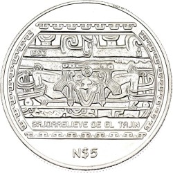 MEXICO 5 PESOS 1993 BAJORRELIEVE DE EL TAJIN KM.569 MONEDA DE PLATA SC 1 ONZA OZ Silver coin Nuevo
