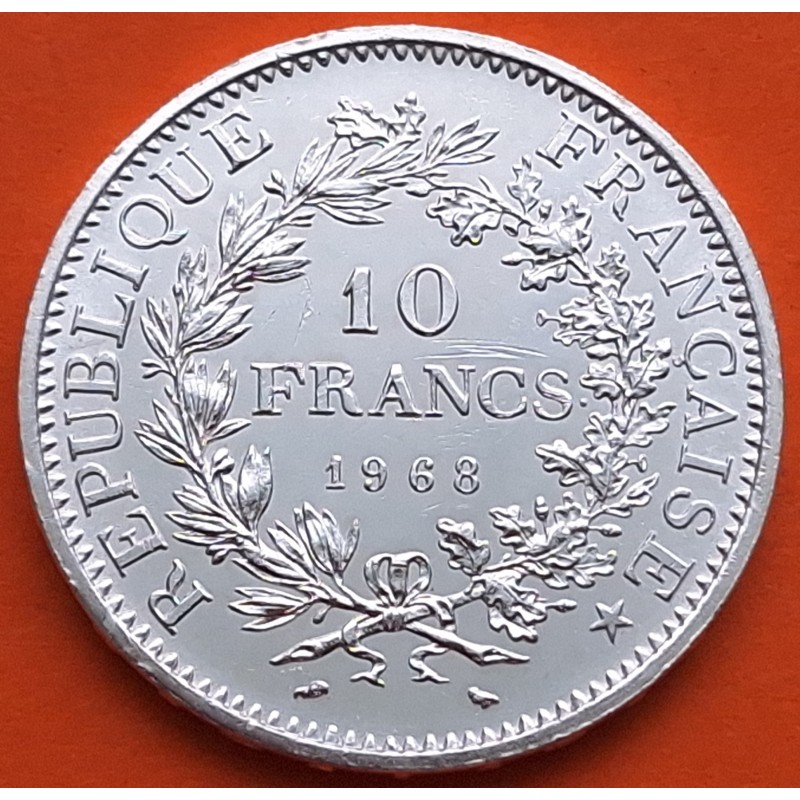 FRANCIA 10 FRANCOS 1968 HERCULES KM.932 MONEDA DE PLATA EBC + IMPERFECCIONES France 10 Francs 0,72 ONZAS R/4