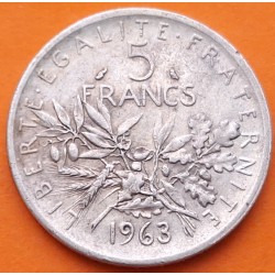 FRANCIA 5 FRANCOS 1963 SEMBRADORA SEMEUSE KM.926 MONEDA DE PLATA MUY CIRCULADA France 5 Francs silver 0,32 ONZAS R/4