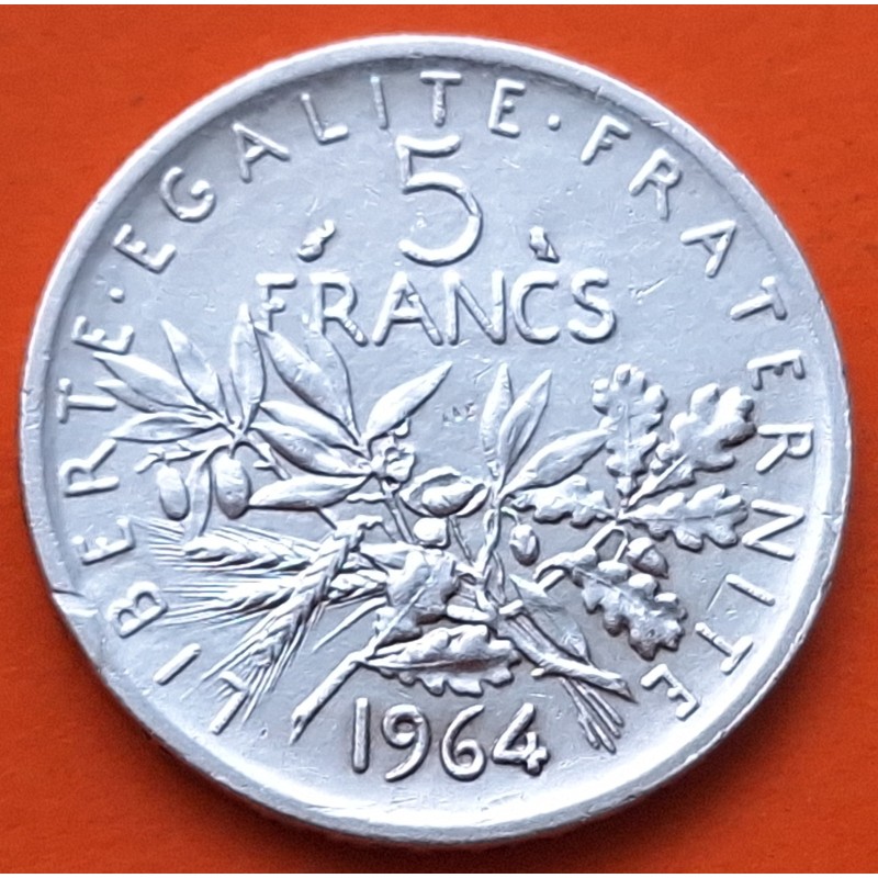 FRANCIA 5 FRANCOS 1964 SEMBRADORA SEMEUSE KM.926 MONEDA DE PLATA EBC- IMPERFECCIONES France silver 0,32 ONZAS R/3