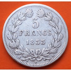 FRANCIA 5 FRANCOS 1833 A Ceca de PARIS Rey LOUIS PHILIPPE I KM.749.13 MONEDA DE PLATA MBC- Republique Francaise