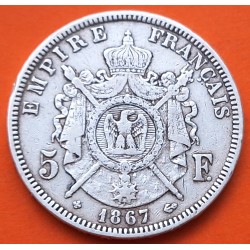 FRANCIA 5 FRANCOS 1867 BB Ceca de ESTRASBURGO Emperador NAPOLEON III KM.799.2 MONEDA DE PLATA MBC- Republique Francaise R/1
