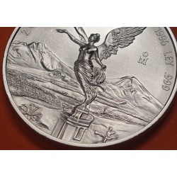 1ª AÑO DE EMISIÓN @RARA@ MEXICO 2 ONZAS 1996 ANGEL LIBERTAD MONEDA DE PLATA PURA 999 SC silver coin OZ OUNCE