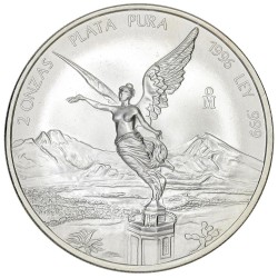1ª AÑO DE EMISIÓN @RARA@ MEXICO 2 ONZAS 1996 ANGEL LIBERTAD MONEDA DE PLATA PURA 999 SC silver coin OZ OUNCE