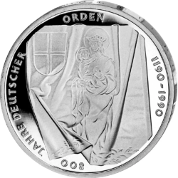 @PROOF + CÁPSULA@ ALEMANIA 10 MARCOS 1990 J ORDEN TEUTONICA 800 ANIVERSARIO KM.176 MONEDA DE PLATA German silver