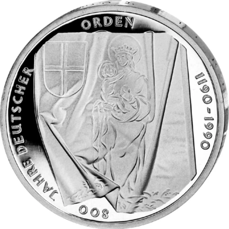 @PROOF + CÁPSULA@ ALEMANIA 10 MARCOS 1990 J ORDEN TEUTONICA 800 ANIVERSARIO KM.176 MONEDA DE PLATA German silver
