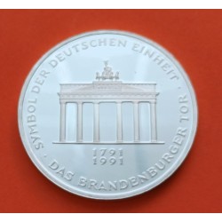 @PROOF - CÁPSULA@ ALEMANIA 10 MARCOS 1991 A PUERTA BRADENBURGO KM.177 MONEDA DE PLATA German silver