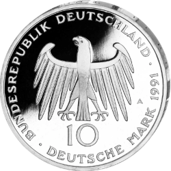@PROOF - CÁPSULA@ ALEMANIA 10 MARCOS 1991 A PUERTA BRADENBURGO KM.177 MONEDA DE PLATA German silver