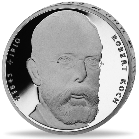 @PROOF + CÁPSULA@ ALEMANIA 10 MARCOS 1993 J BUSTO DE ROBERT KOCH KM.181 MONEDA DE PLATA German silver