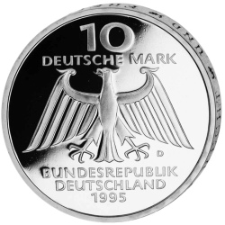 @PROOF + CÁPSULA@ ALEMANIA 10 MARCOS 1995 D WILLIAM CONRAD RÖNTGEN - RAYOS X KM.187 MONEDA DE PLATA Germany silver BRD