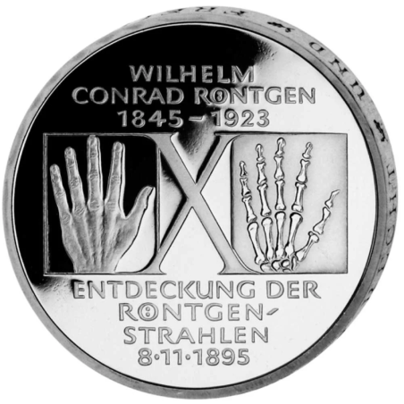 @PROOF + CÁPSULA@ ALEMANIA 10 MARCOS 1995 D WILLIAM CONRAD RÖNTGEN - RAYOS X KM.187 MONEDA DE PLATA Germany silver BRD
