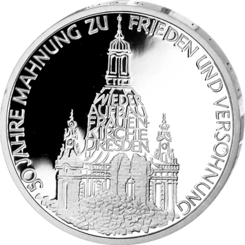 @PROOF + CÁPSULA@ ALEMANIA 10 MARCOS 1995 J RUINAS DE FRAUEN KIRCHE EN DRESDE KM.185 MONEDA DE PLATA Germany 10 Marks silver BRD