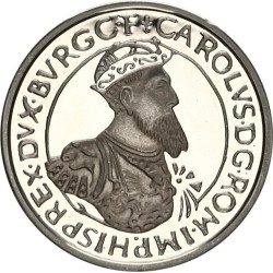 ** Tirada 11.000 ** BELGICA 5 ECUS 1988 EMPERADOR CARLOS V KM.166 MONEDA DE PLATA PROOF Belgium silver 5 ECU 1988