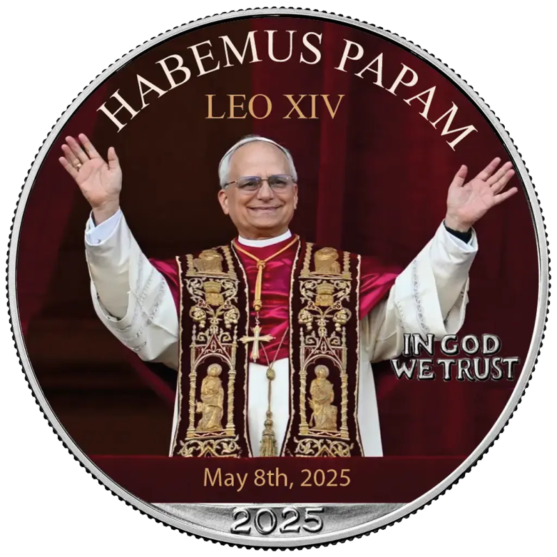 ** PAPA LEÓN XIV 5.000 uds - COLORES ** ESTADOS UNIDOS 1 DOLAR 2025 EAGLE LIBERTY MONEDA DE PLATA PURA cápsula ONZA