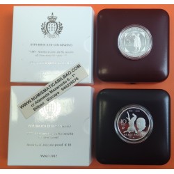 * 2 monedas * SAN MARINO 5 EUROS + 10 EUROS 2012 AMERICO VESPUCCIO y ALIGI SASSU PLATA PROOF ESTUCHE