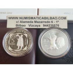 * 2 monedas * SAN MARINO 5 EUROS + 10 EUROS 2012 AMERICO VESPUCCIO y ALIGI SASSU PLATA PROOF ESTUCHE