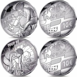 * 2 monedas * FRANCIA 10 EUROS 2025 TOUR DE FRANCE CICLISMO - LLEGADA y SALIDA PLATA ESTUCHE PROOF
