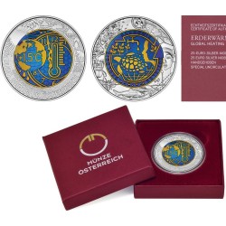 * ESCASA * AUSTRIA 25 EUROS 2023 CALENTAMIENTO GLOBAL MONEDA DE PLATA NIOBIO ESTUCHE Niob silver