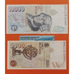 * 2 billetes MUY BONITOS * España 5000 PESETAS 1992 CRISTOBAL COLON + 10000 PESETAS 1992 JUAN CARLOS I Pick 166 Spain P/2