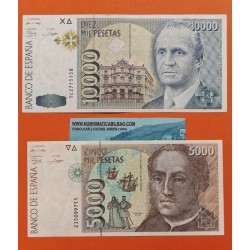 * 2 billetes MUY BONITOS * España 5000 PESETAS 1992 CRISTOBAL COLON + 10000 PESETAS 1992 JUAN CARLOS I Pick 166 Spain P/2