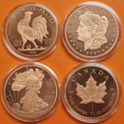 ** 4 monedas de 1 ONZA COBRE PURO ** CANADA + FRANCIA + 2x ESTADOS UNIDOS 1 ONZA 2027 MONEDA DE COBRE SC