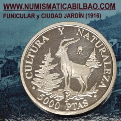 . 1,60 ONZAS de PLATA PURA + RAYITAS x España 5000 PESETAS 1995 CABRA HISPÁNICA 1ª Serie CULTURA y NATURALEZA MONEDA FNMT