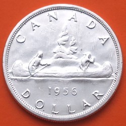 CANADA 1 DOLAR 1956 REINA ISABEL II INDIOS EN CANOA KM.54 MONEDA DE PLATA EBC Silver $1 Dollar VOYAGEUR QUEEN ELIZABETH II