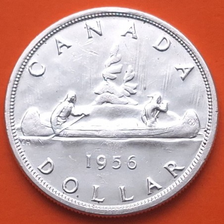 CANADA 1 DOLAR 1956 REINA ISABEL II INDIOS EN CANOA KM.54 MONEDA DE PLATA EBC Silver $1 Dollar VOYAGEUR QUEEN ELIZABETH II