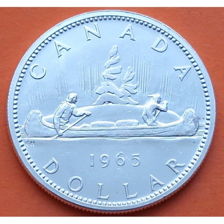 CANADA 1 DOLAR 1965 INDIOS EN CANOA KM.64.1 MONEDA DE PLATA EBC + RAYITAS $1 Dollar silver 0,60 ONZAS