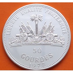 HAITI 50 GOURDES 1977 BALÓN - MUNDIAL DE FÚTBOL ARGENTINA 1978 KM.127 MONEDA DE PLATA PROOF