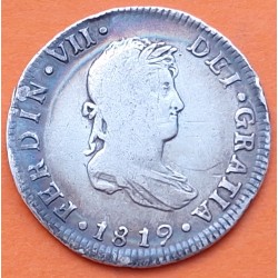 ESPAÑA Rey FERNANDO VII 2 REALES 1819 JJ Ceca de MEXICO MONEDA DE PLATA @PATINA@ Spain silver coin Ferdin Dei Gratia