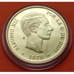 0,40 ONZAS x MEDALLA FNMT HISTORIA DE LA PESETA ESPAÑA 10 PESETAS 1878 ALFONSO XII PLATA BAÑO DE ORO 13,50 gramos 925 mls.