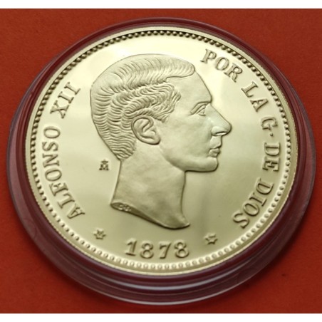 0,40 ONZAS x MEDALLA FNMT HISTORIA DE LA PESETA ESPAÑA 10 PESETAS 1878 ALFONSO XII PLATA BAÑO DE ORO 13,50 gramos 925 mls.