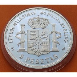 1,30 ONZAS x MEDALLA FNMT HISTORIA DE LA PESETA ESPAÑA 5 PESETAS 1875 * 18/75 DEM ALFONSO XI PLATA 44 gramos 925 milésimas
