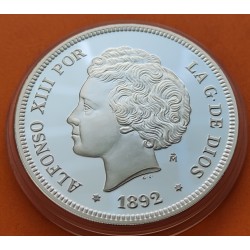1,30 ONZAS x MEDALLA FNMT HISTORIA DE LA PESETA ESPAÑA 5 PESETAS 1892 * 18/92 PGM ALFONSO XII PLATA 44 gramos 925 milésimas