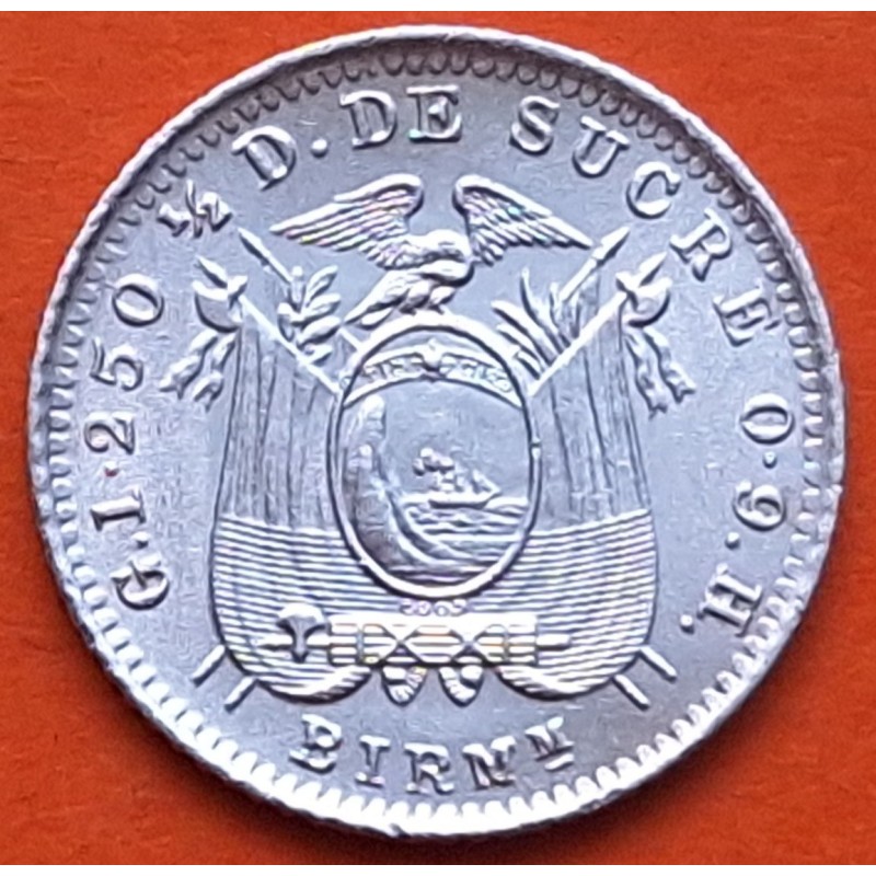 @ESCASA@ ECUADOR 1/2 DÉCIMO DE SUCRE 1915 JOSE DE SUCRE Ceca de BIRMMINGHAM KM.55.2 MONEDA DE PLATA MBC+ silver coin