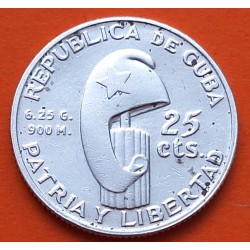 CUBA 25 CENTAVOS 1953 1853 CENTENARIO DE JOSE MARTI KM.27 MONEDA DE PLATA EBC + MANCHITAS silver coin R/4