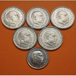 * 6 monedas con ESTRELLA TRUCADA * ESPAÑA 25 PESETAS 1957 * 73 + 50 PESETAS 1957 * 68+72+73+74+75 FRANCO NICKEL