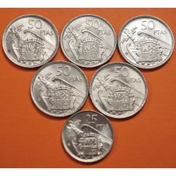 * 6 monedas con ESTRELLA TRUCADA * ESPAÑA 25 PESETAS 1957 * 73 + 50 PESETAS 1957 * 68+72+73+74+75 FRANCO NICKEL