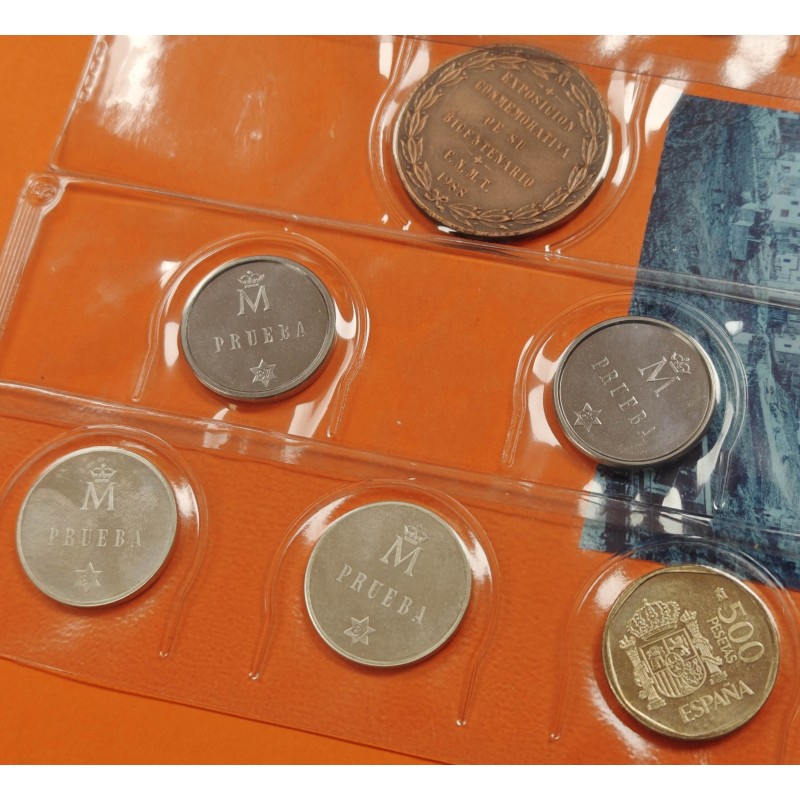 * 8 MONEDAS FNMT España 500 PESETAS 1987 PRUEBAS PLATA ACERO + 1 y 200 PESETAS E87 E-87 + MEDALLA BICENTENARIO DE CARLOS III 198