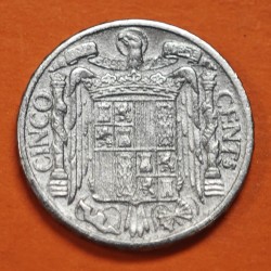 ESPAÑA 5 CENTIMOS 1945 JINETE IBERICO Época de FRANCO MONEDA DE ALUMINIO MBC- ESTADO ESPAÑOL R/2