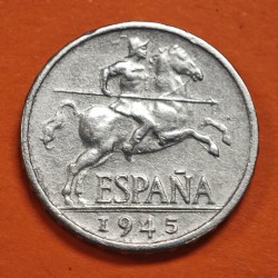 ESPAÑA 5 CENTIMOS 1945 JINETE IBERICO Época de FRANCO MONEDA DE ALUMINIO MBC- ESTADO ESPAÑOL R/2