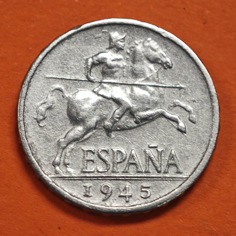 ESPAÑA 5 CENTIMOS 1945 JINETE IBERICO Época de FRANCO MONEDA DE ALUMINIO MBC- ESTADO ESPAÑOL R/2